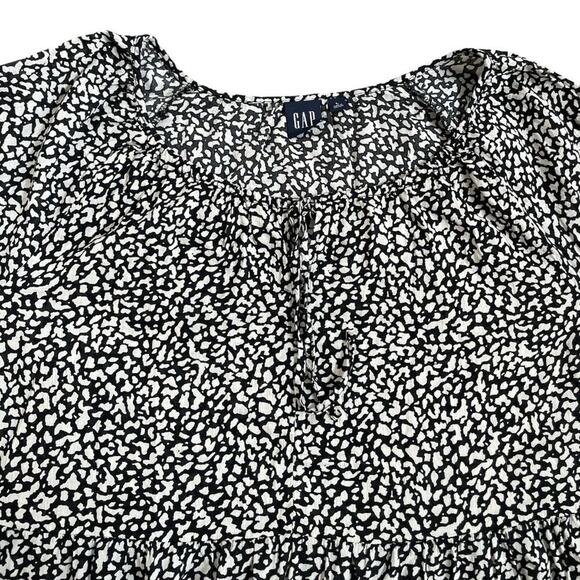 GAP Women's Tie Front Peplum Top Long Sleeve Black White Animal Print Sz Large - Picture 4 of 9